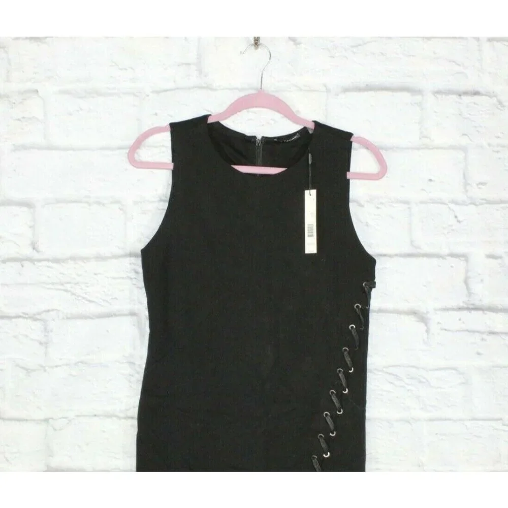NWT! TAHARI Black Lace-up Sleeveless Fitted Bodycon Dress Size 6 - Picture 2 of 9